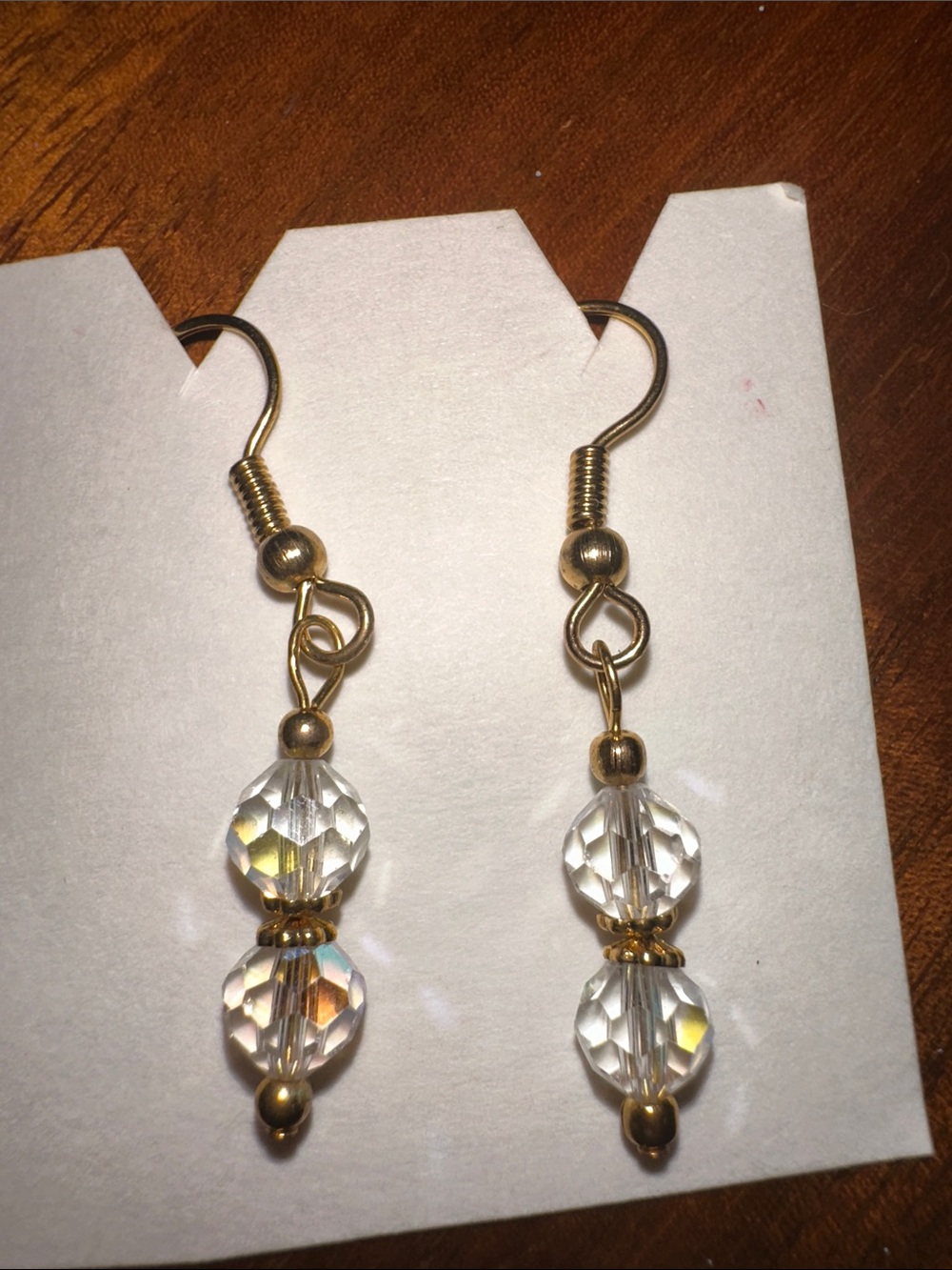 Clear Faceted Crystal Glass Bead Drop Earrings with gold wires